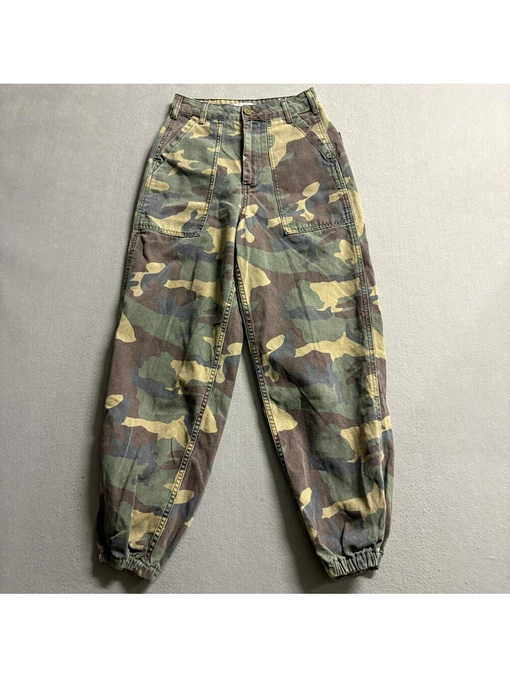 Topshop Camo Cargo Jogger Pants Womens US 2 Green Camouflage High Rise Cotton